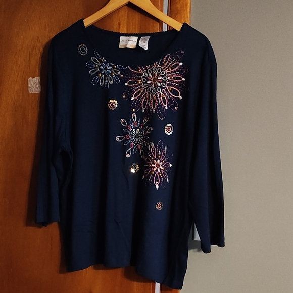 Alfred Dunner Pink and Blue Embellished Blouse - Picture 1 of 3